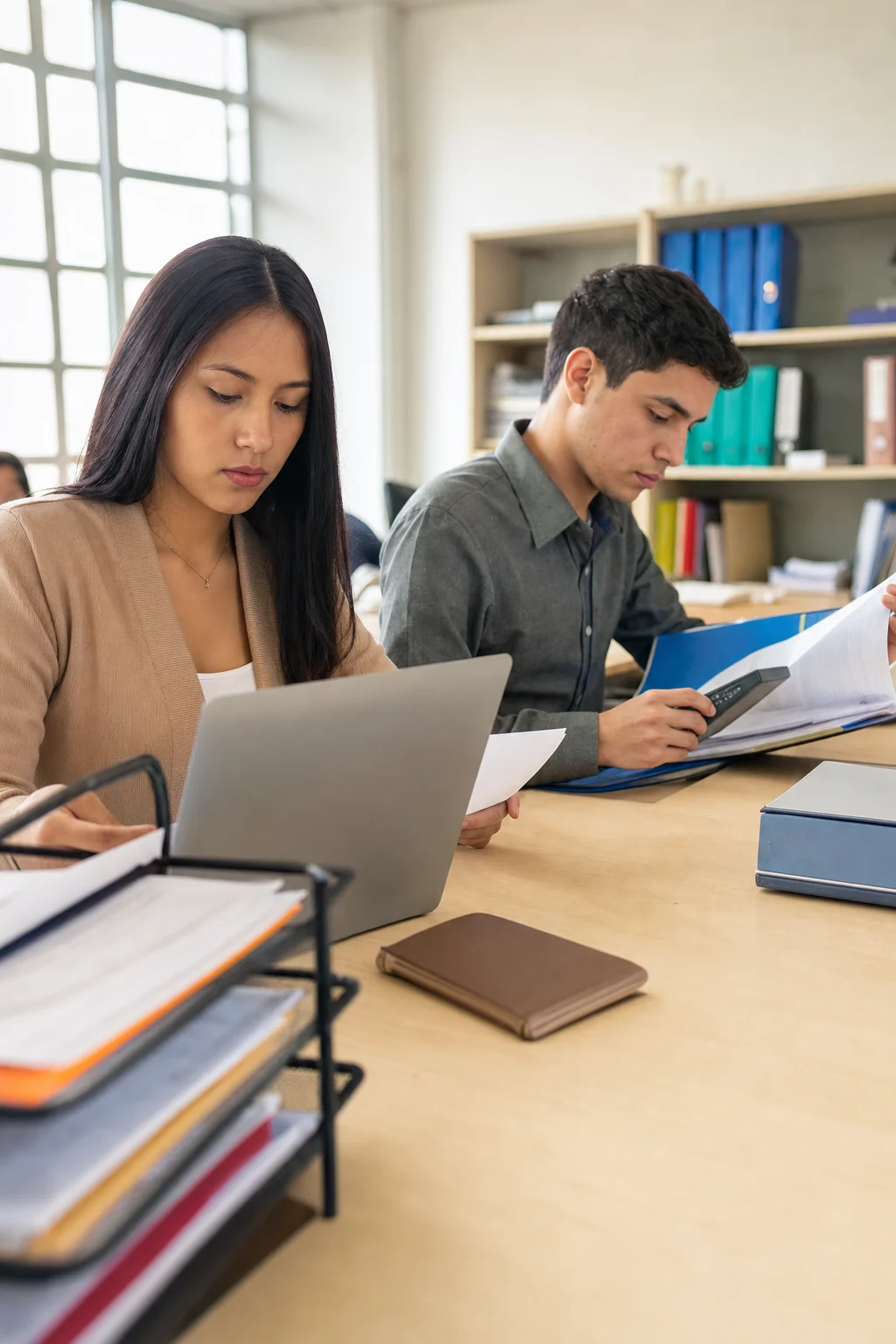 Estudiantes realizando tareas de apoyo administrativo y contable